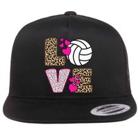 Cute Love Volleyball Leopard Print Women Ladies Volleyball Flat Bill Trucker Hat