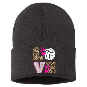 Cute Love Volleyball Leopard Print Women Ladies Volleyball Sustainable Knit Beanie