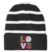 Cute Love Volleyball Leopard Print Women Ladies Volleyball Striped Beanie with Solid Band