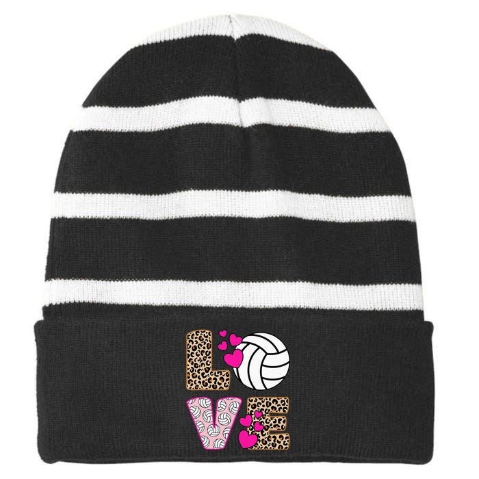 Cute Love Volleyball Leopard Print Women Ladies Volleyball Striped Beanie with Solid Band