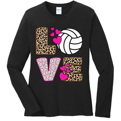 Cute Love Volleyball Leopard Print Women Ladies Volleyball Ladies Long Sleeve Shirt