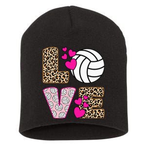 Cute Love Volleyball Leopard Print Women Ladies Volleyball Short Acrylic Beanie