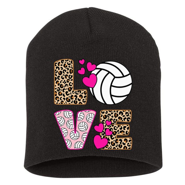 Cute Love Volleyball Leopard Print Women Ladies Volleyball Short Acrylic Beanie