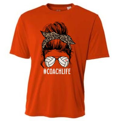 Coach Life Volleyball Leopard Messy Bun Game Day Volleyball Gift Cooling Performance Crew T-Shirt