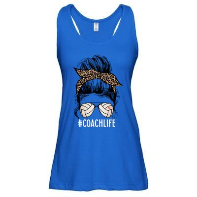 Coach Life Volleyball Leopard Messy Bun Game Day Volleyball Gift Ladies Essential Flowy Tank