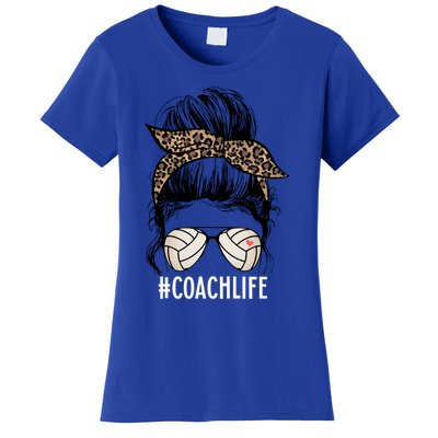 Coach Life Volleyball Leopard Messy Bun Game Day Volleyball Gift Women's T-Shirt