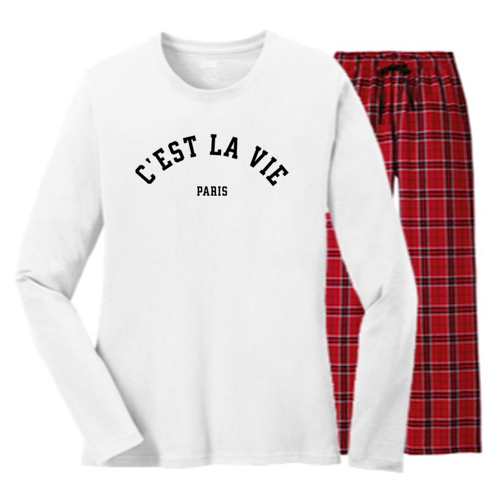 Cest La Vie Paris France Women Vintage Summer Graphic Women's Long Sleeve Flannel Pajama Set 