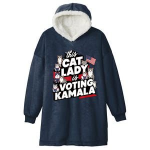 Cat Lady Voting For Kamala Harris 2024 1st Female President Hooded Wearable Blanket