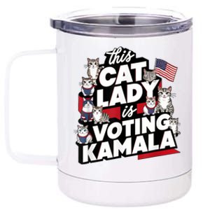 Cat Lady Voting For Kamala Harris 2024 1st Female President 12 oz Stainless Steel Tumbler Cup