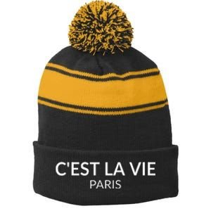 CEst La Vie Paris France Lover French Stripe Pom Pom Beanie