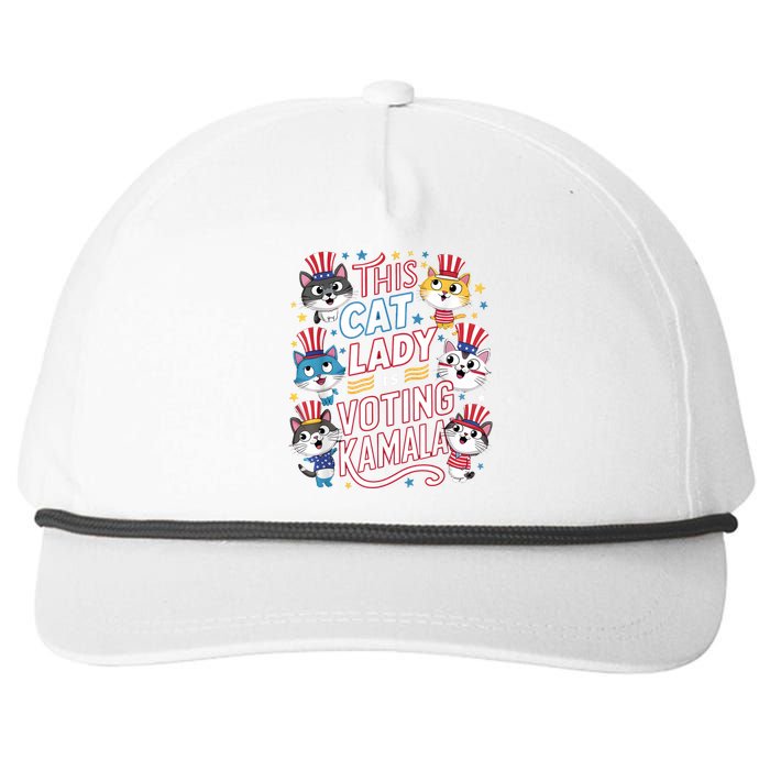 Cat Lady Voting For Kamala Harris 2024 1st Female President Snapback Five-Panel Rope Hat