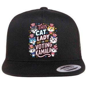 Cat Lady Voting For Kamala Harris 2024 1st Female President Flat Bill Trucker Hat