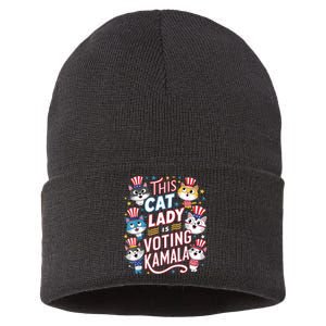 Cat Lady Voting For Kamala Harris 2024 1st Female President Sustainable Knit Beanie