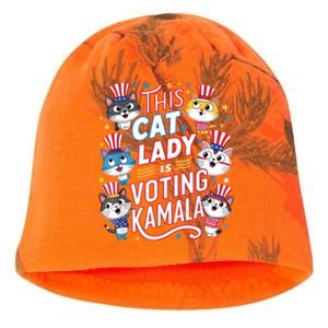 Cat Lady Voting For Kamala Harris 2024 1st Female President Kati - Camo Knit Beanie