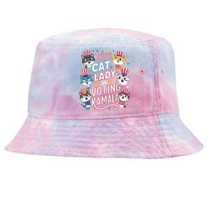 Cat Lady Voting For Kamala Harris 2024 1st Female President Tie-Dyed Bucket Hat