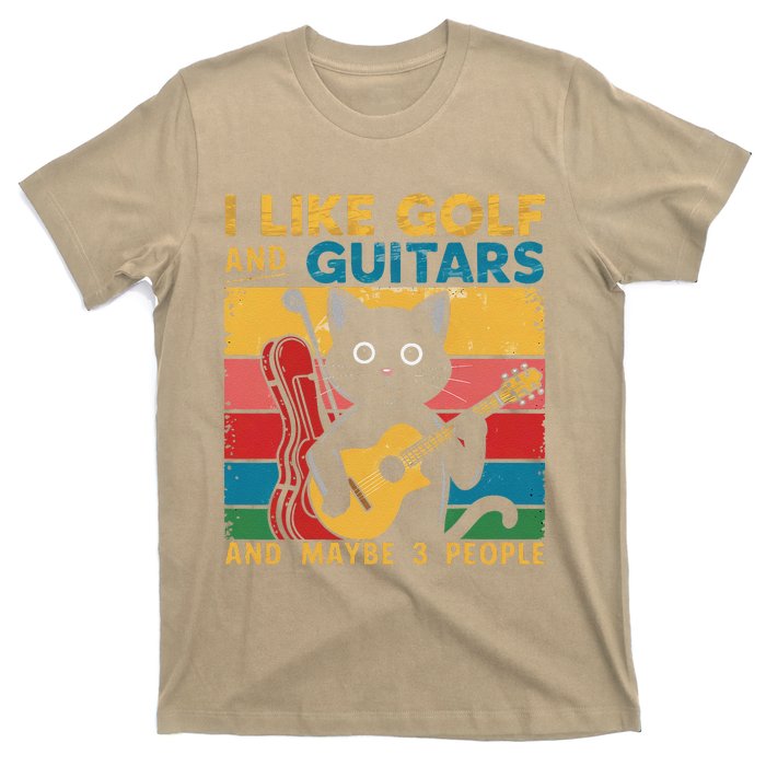 Cat Lover Vintage I Like Golf And Guitars And Maybe 3 People T-Shirt