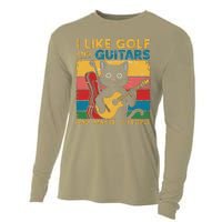 Cat Lover Vintage I Like Golf And Guitars And Maybe 3 People Cooling Performance Long Sleeve Crew