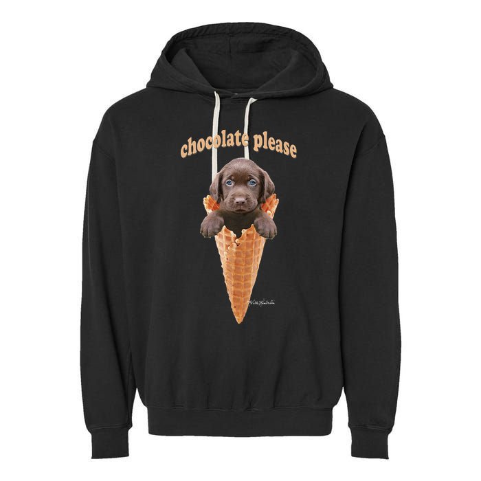 Chocolate Lab Waffle Cone Ice Cream Cute Puppy Garment-Dyed Fleece Hoodie