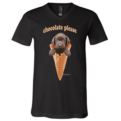 Chocolate Lab Waffle Cone Ice Cream Cute Puppy V-Neck T-Shirt