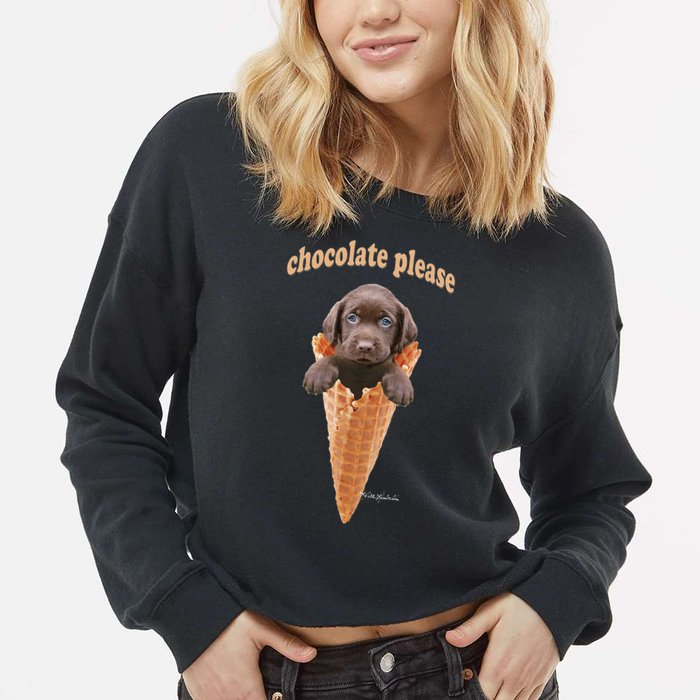 Chocolate Lab Waffle Cone Ice Cream Cute Puppy Cropped Pullover Crew