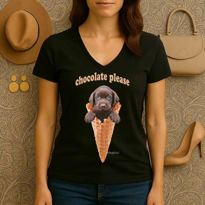 Chocolate Lab Waffle Cone Ice Cream Cute Puppy Women's V-Neck T-Shirt