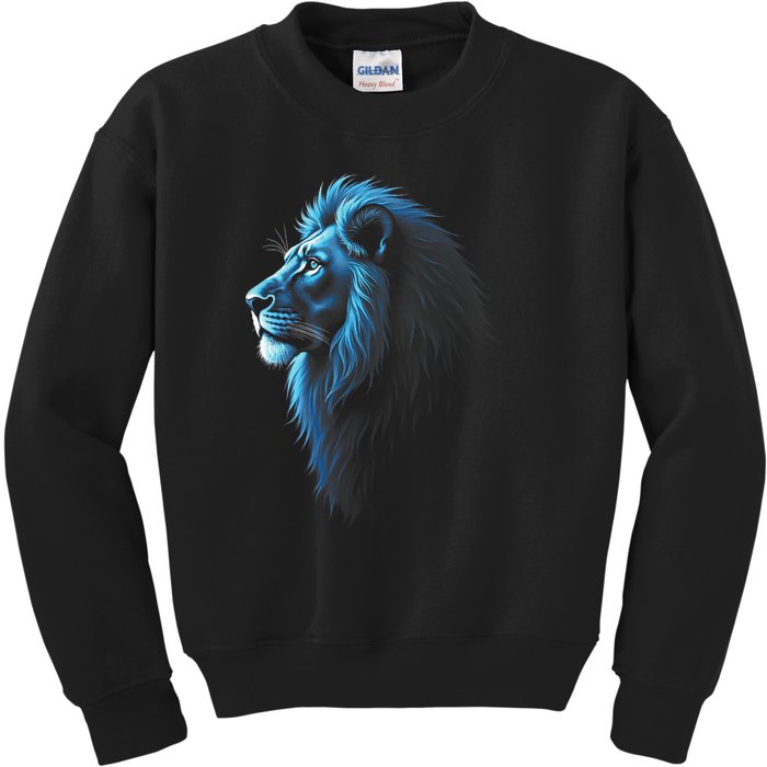 Cool Lion With Blue Eyes Lions Kids Sweatshirt