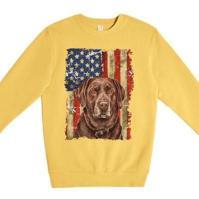 Chocolate Lab With USA Flag Gift  Premium Crewneck Sweatshirt