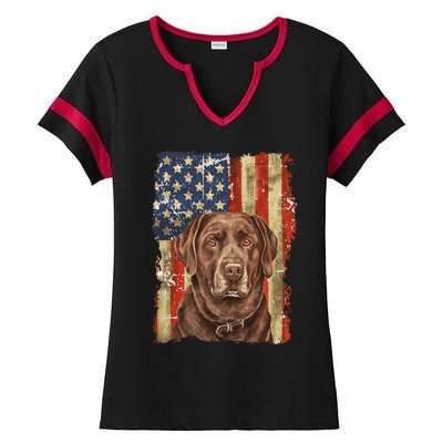 Chocolate Lab With USA Flag Gift  Ladies Halftime Notch Neck Tee