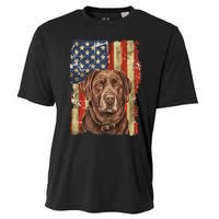 Chocolate Lab With USA Flag Gift  Cooling Performance Crew T-Shirt