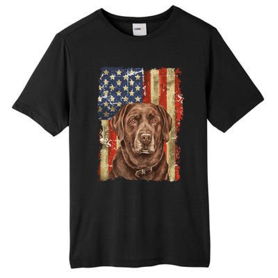 Chocolate Lab With USA Flag Gift  Tall Fusion ChromaSoft Performance T-Shirt