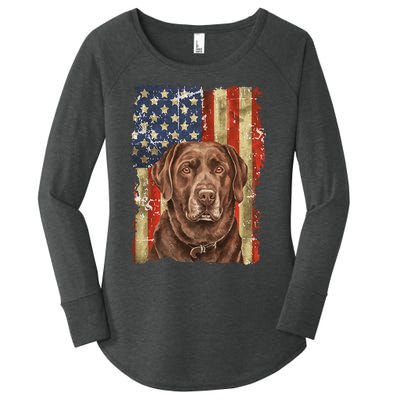 Chocolate Lab With USA Flag Gift  Women's Perfect Tri Tunic Long Sleeve Shirt