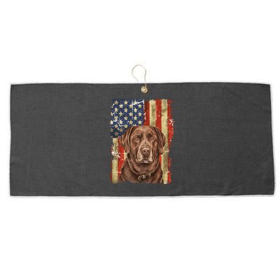 Chocolate Lab With USA Flag Gift  Large Microfiber Waffle Golf Towel