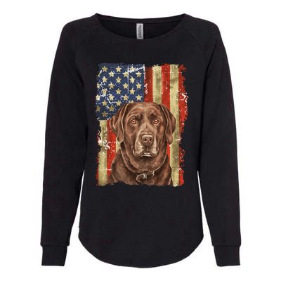 Chocolate Lab With USA Flag Gift  Womens California Wash Sweatshirt