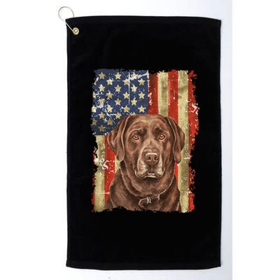 Chocolate Lab With USA Flag Gift  Platinum Collection Golf Towel