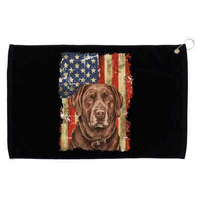 Chocolate Lab With USA Flag Gift  Grommeted Golf Towel