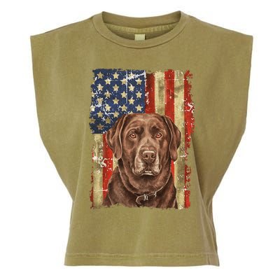 Chocolate Lab With USA Flag Gift  Garment-Dyed Women's Muscle Tee