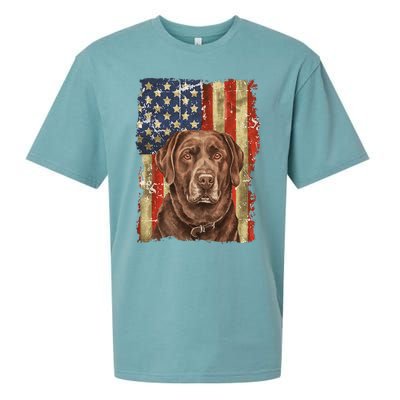 Chocolate Lab With USA Flag Gift  Sueded Cloud Jersey T-Shirt