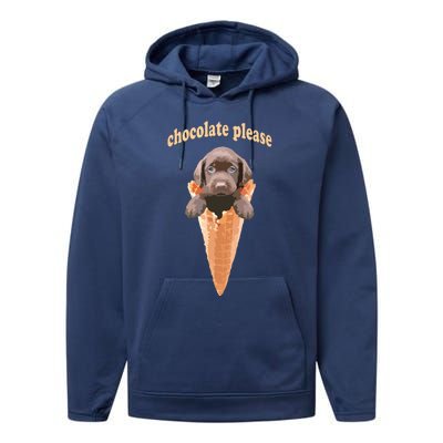 Chocolate Lab Waffle Cone Ice Cream Cute Puppy Tee Performance Fleece Hoodie