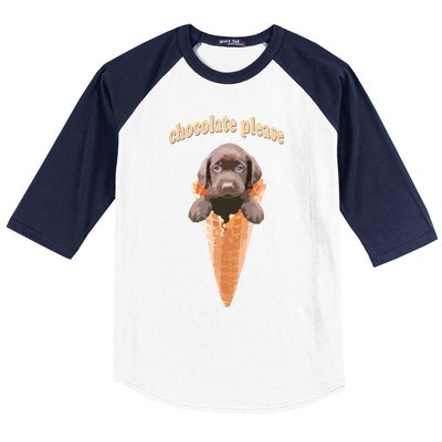 Chocolate Lab Waffle Cone Ice Cream Cute Puppy Tee Baseball Sleeve Shirt