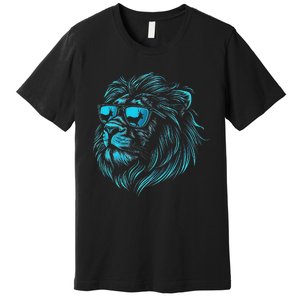 Classic Lion Wearing Glasses Animal Lovers Cute Pet Humor Premium T-Shirt