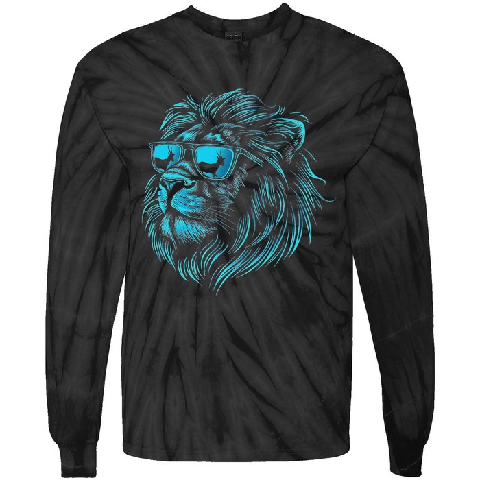 Classic Lion Wearing Glasses Animal Lovers Cute Pet Humor Tie-Dye Long Sleeve Shirt