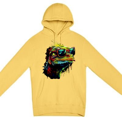 Colorful Lizard With Sunglasses Premium Pullover Hoodie