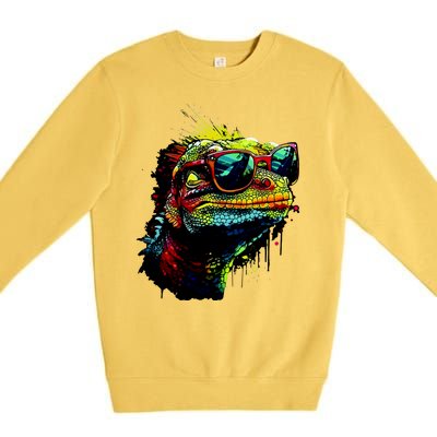 Colorful Lizard With Sunglasses Premium Crewneck Sweatshirt