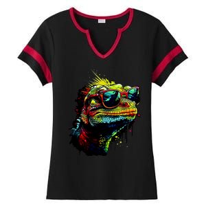 Colorful Lizard With Sunglasses Ladies Halftime Notch Neck Tee