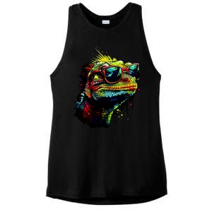 Colorful Lizard With Sunglasses Ladies PosiCharge Tri-Blend Wicking Tank