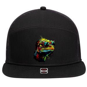 Colorful Lizard With Sunglasses 7 Panel Mesh Trucker Snapback Hat