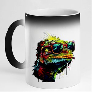 Colorful Lizard With Sunglasses 11oz Black Color Changing Mug