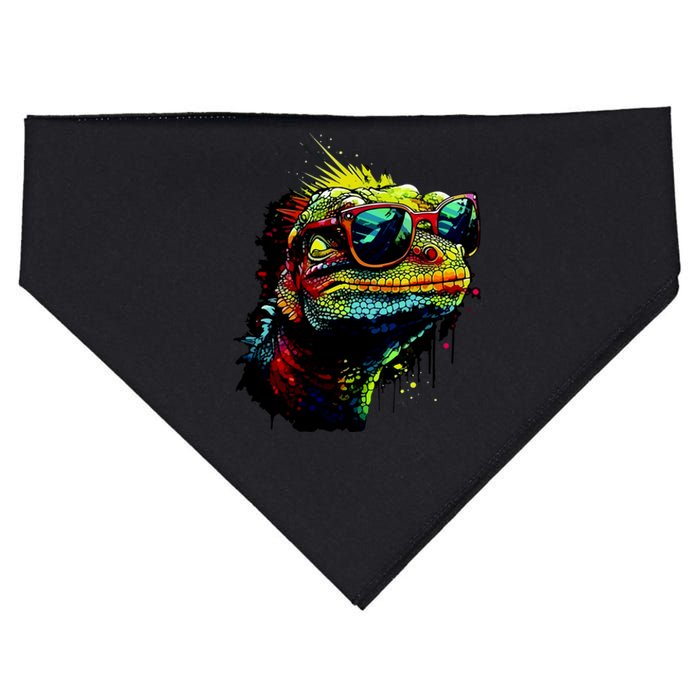 Colorful Lizard With Sunglasses USA-Made Doggie Bandana