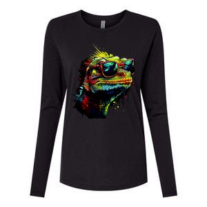 Colorful Lizard With Sunglasses Womens Cotton Relaxed Long Sleeve T-Shirt