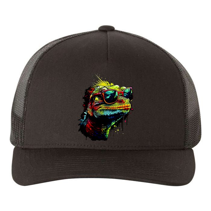 Colorful Lizard With Sunglasses Yupoong Adult 5-Panel Trucker Hat